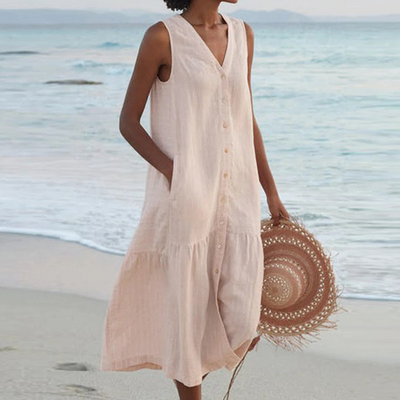 Merrin | Sleeveless Buttoned Midi Dress