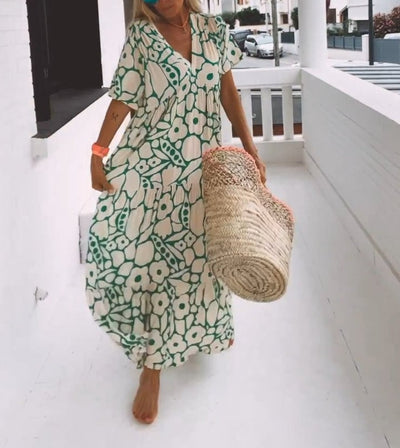 Anaëlle | Elegant Midi Dress with Soft Pattern and V-Neck