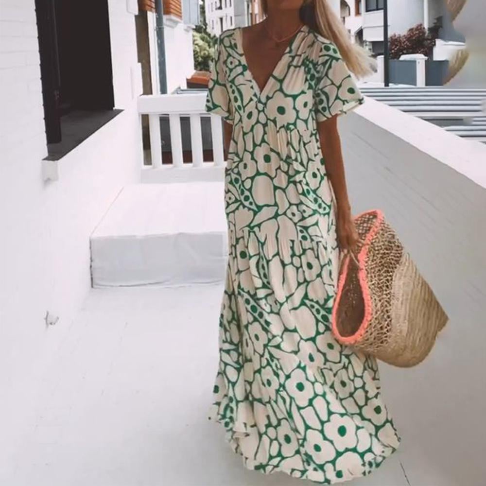 Anaëlle | Elegant Midi Dress with Soft Pattern and V-Neck