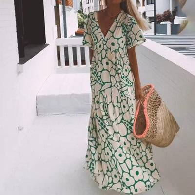 Anaëlle | Elegant Midi Dress with Soft Pattern and V-Neck