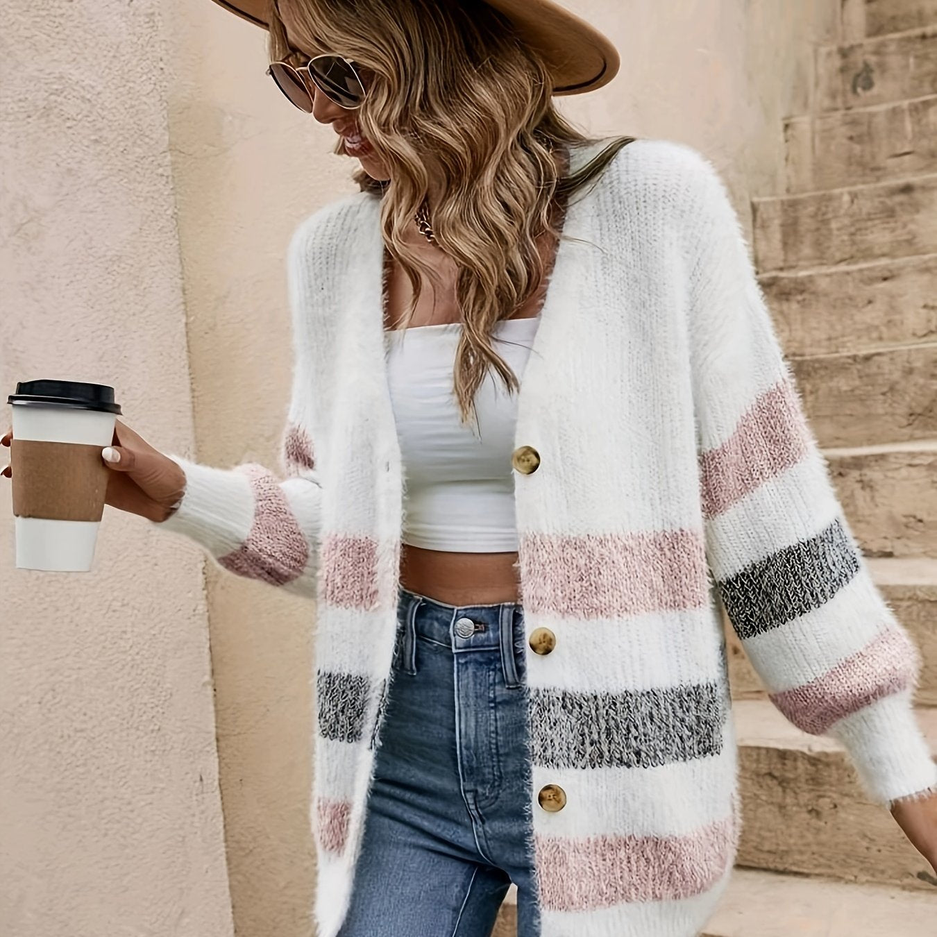EVELYN | BUTTON-FRONT STRIPED CARDIGAN