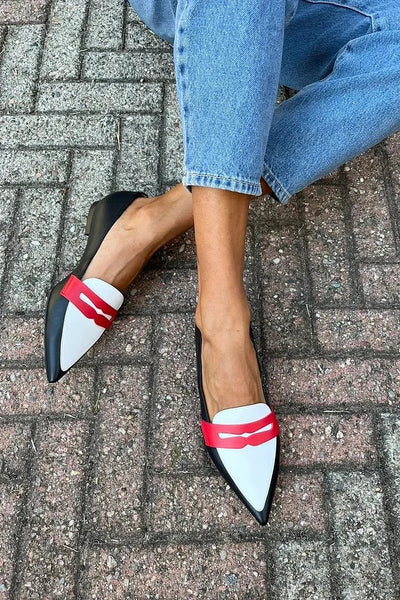 Ilse | Colorblock patchwork loafers with buckle and pointed toe