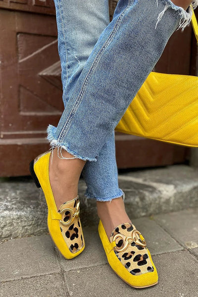 Diana | Casual loafers with metallic finish and leopard print stitching