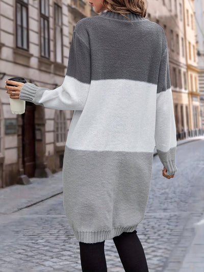 MAURA | LONG COLORBLOCK BUTTON CARDIGAN