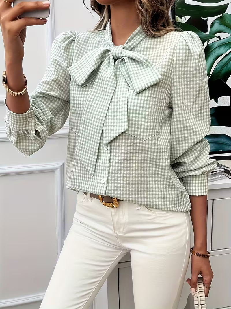 Meella | Elegant Gingham Bow Blouse