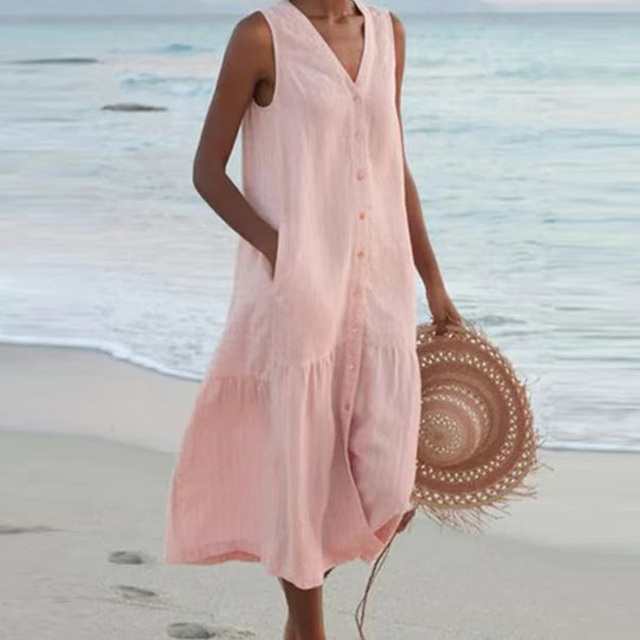 Merrin | Sleeveless Buttoned Midi Dress