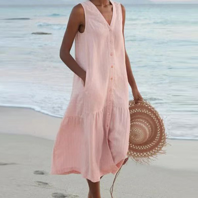 Merrin | Sleeveless Buttoned Midi Dress