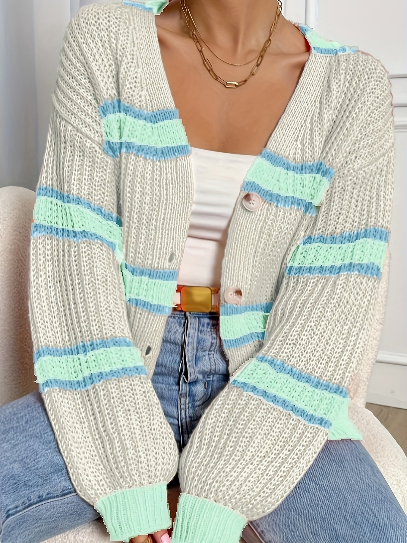 FAYE | CHUNKY STRIPE KNIT CARDIGAN