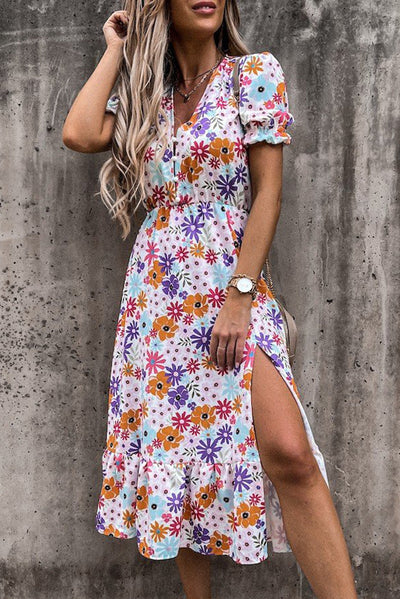 Georgia - Long Floral Dress with V-Neck