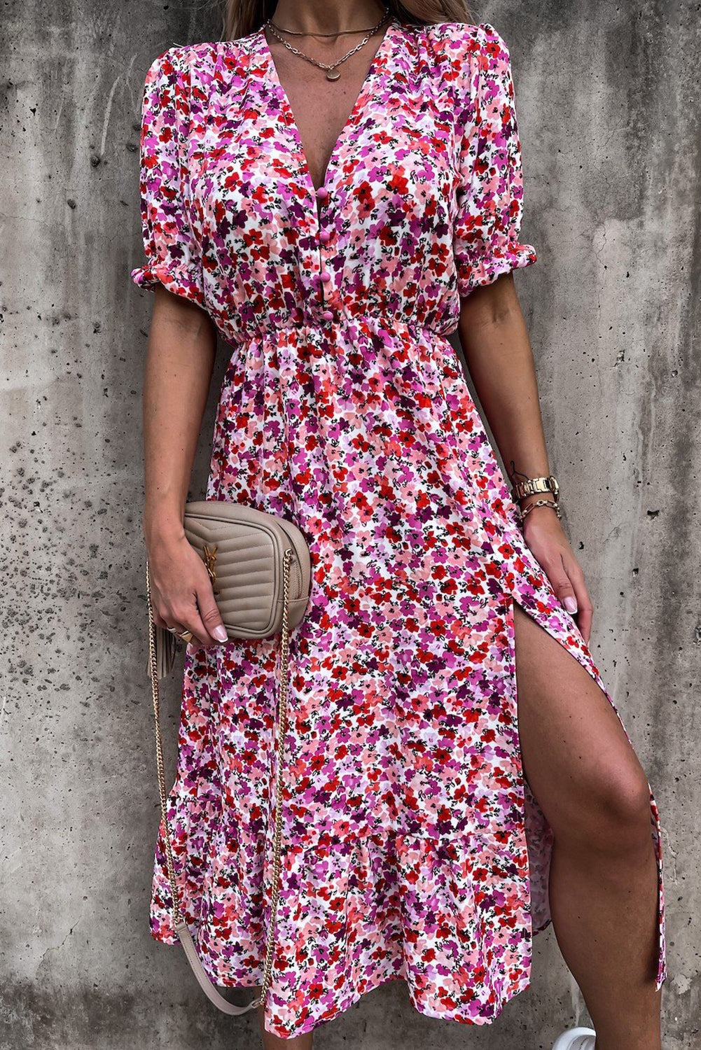 Georgia - Long Floral Dress with V-Neck