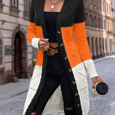 MAURA | LONG COLORBLOCK BUTTON CARDIGAN