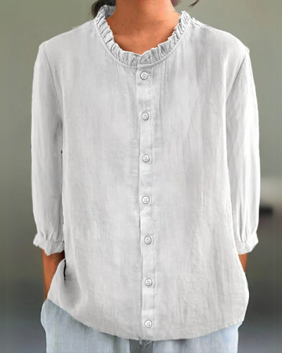 Shayla | Ruffle Collar Cotton-Linen Shirt