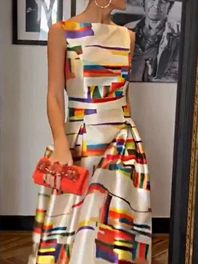 Isabeau | Geometric Print Maxi Dress