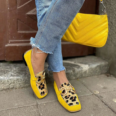 Diana | Casual loafers with metallic finish and leopard print stitching