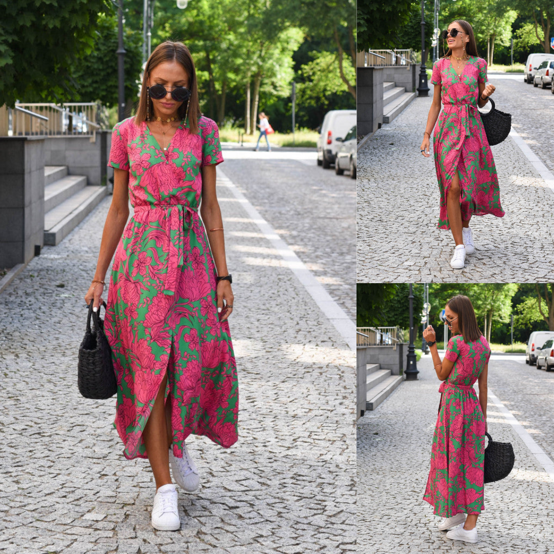 LÉANA | Floral Dress with High Slit and Adjustable Waist