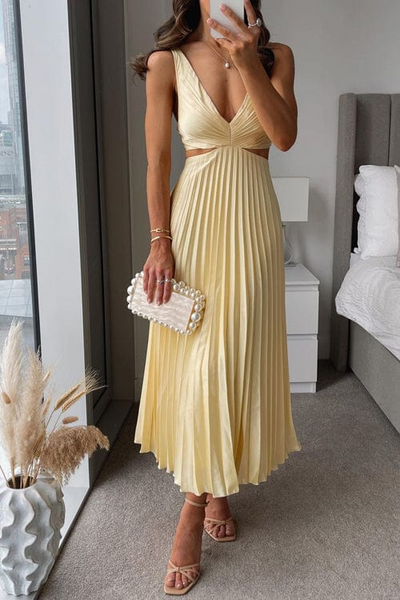 Yasmin - Pleated Cut-Out Dress