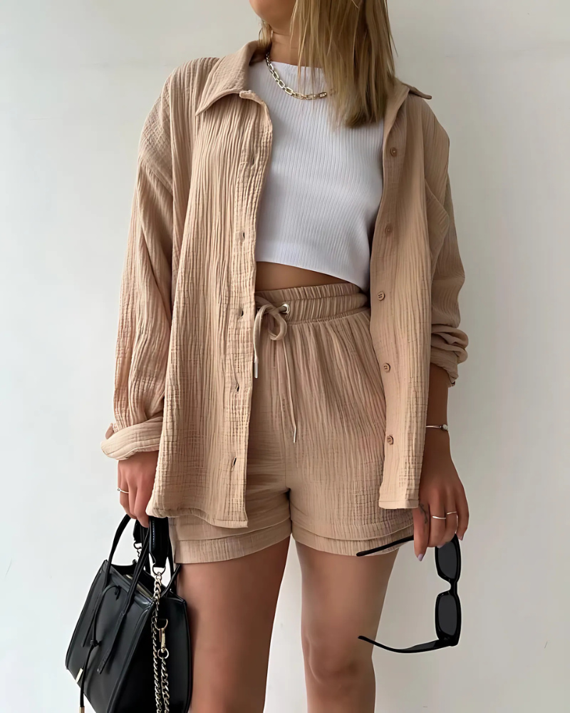 Maylee | Textured Button-Up Short Set