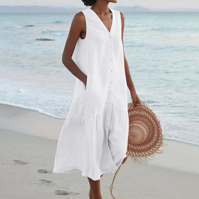 Merrin | Sleeveless Buttoned Midi Dress