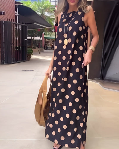 Roxane | Maxi Dress with Slit and Polka Dots