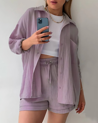 Maylee | Textured Button-Up Short Set