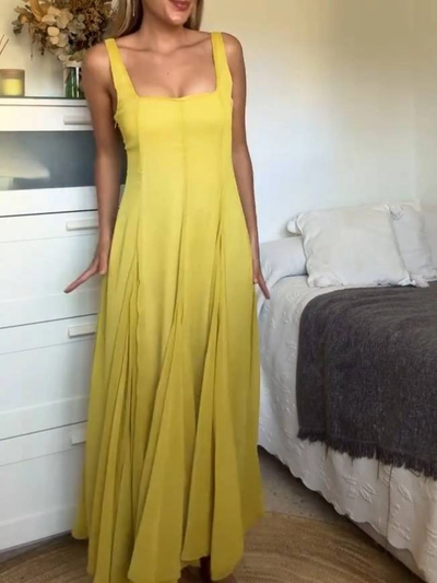 Elegant Long Dress with Square Neckline and Straps