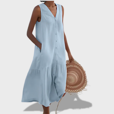 Naya™ | Sleeveless Elegant Shirt Dress with V-Neckline