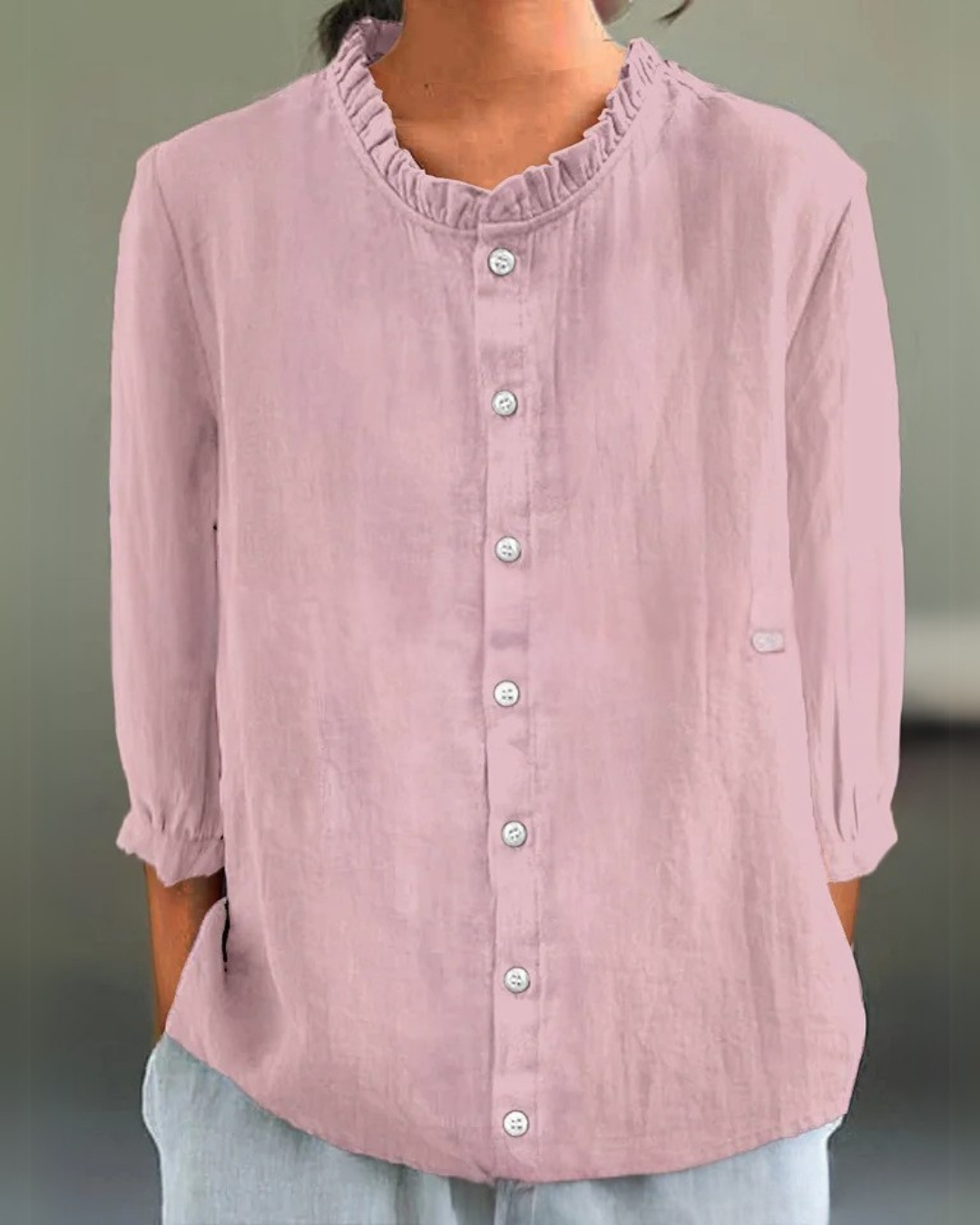 Shayla | Ruffle Collar Cotton-Linen Shirt