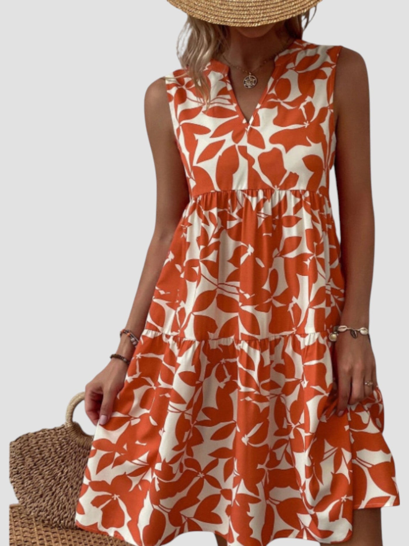 Séraphine | Sleeveless Leaf-Print Dress