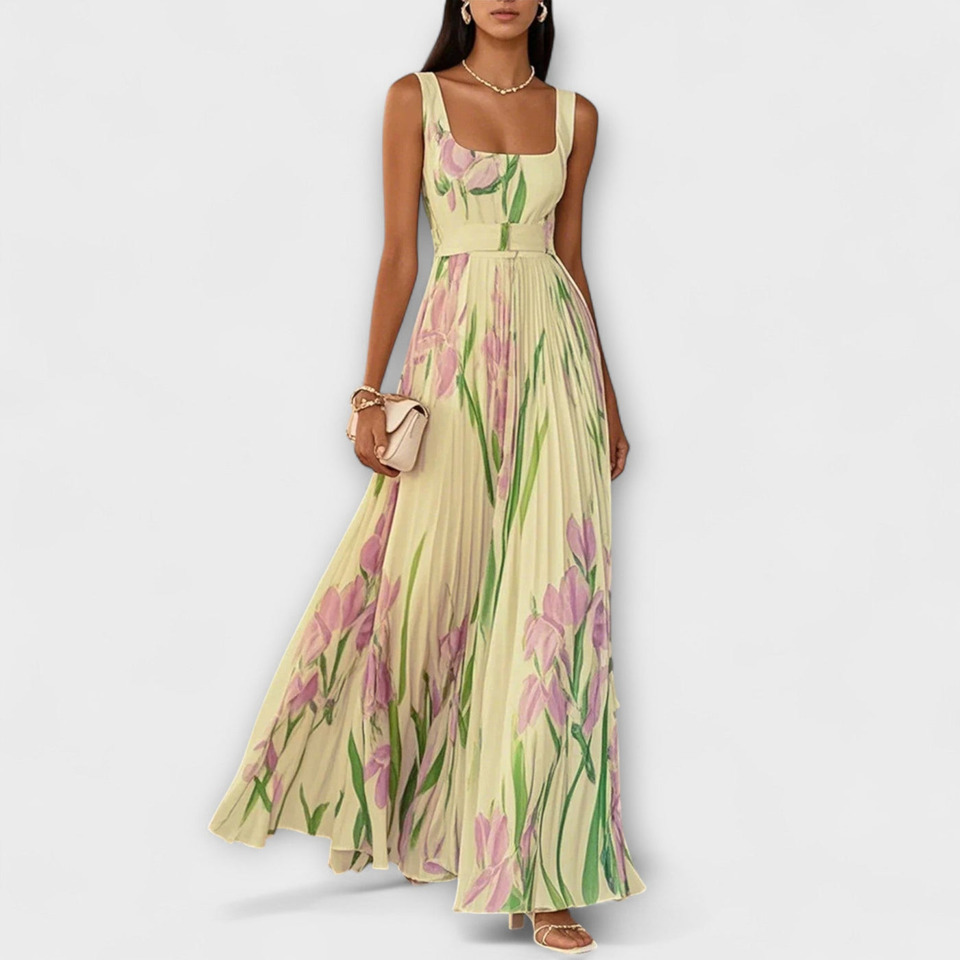 Leora | Empire-Waist Pleated Maxi Dress