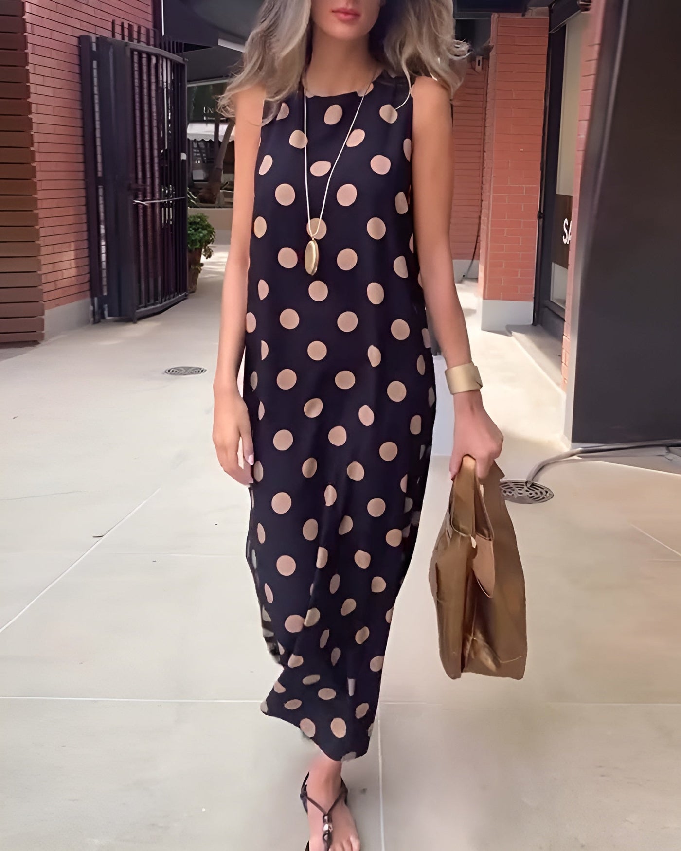 Roxane | Maxi Dress with Slit and Polka Dots