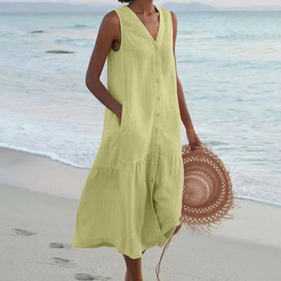 Merrin | Sleeveless Buttoned Midi Dress