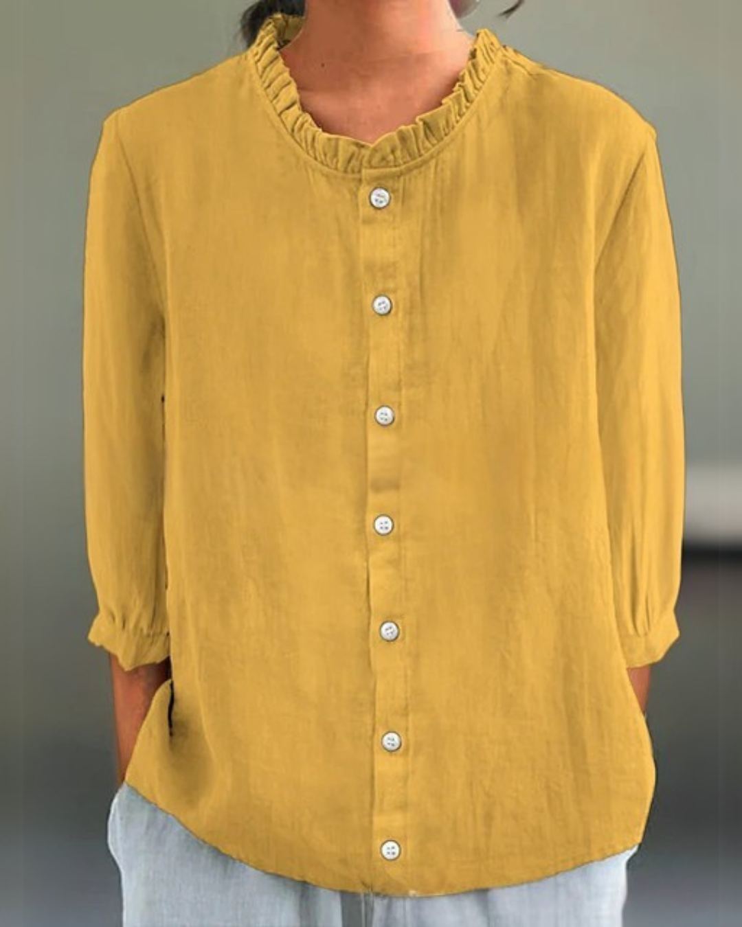 Shayla | Ruffle Collar Cotton-Linen Shirt