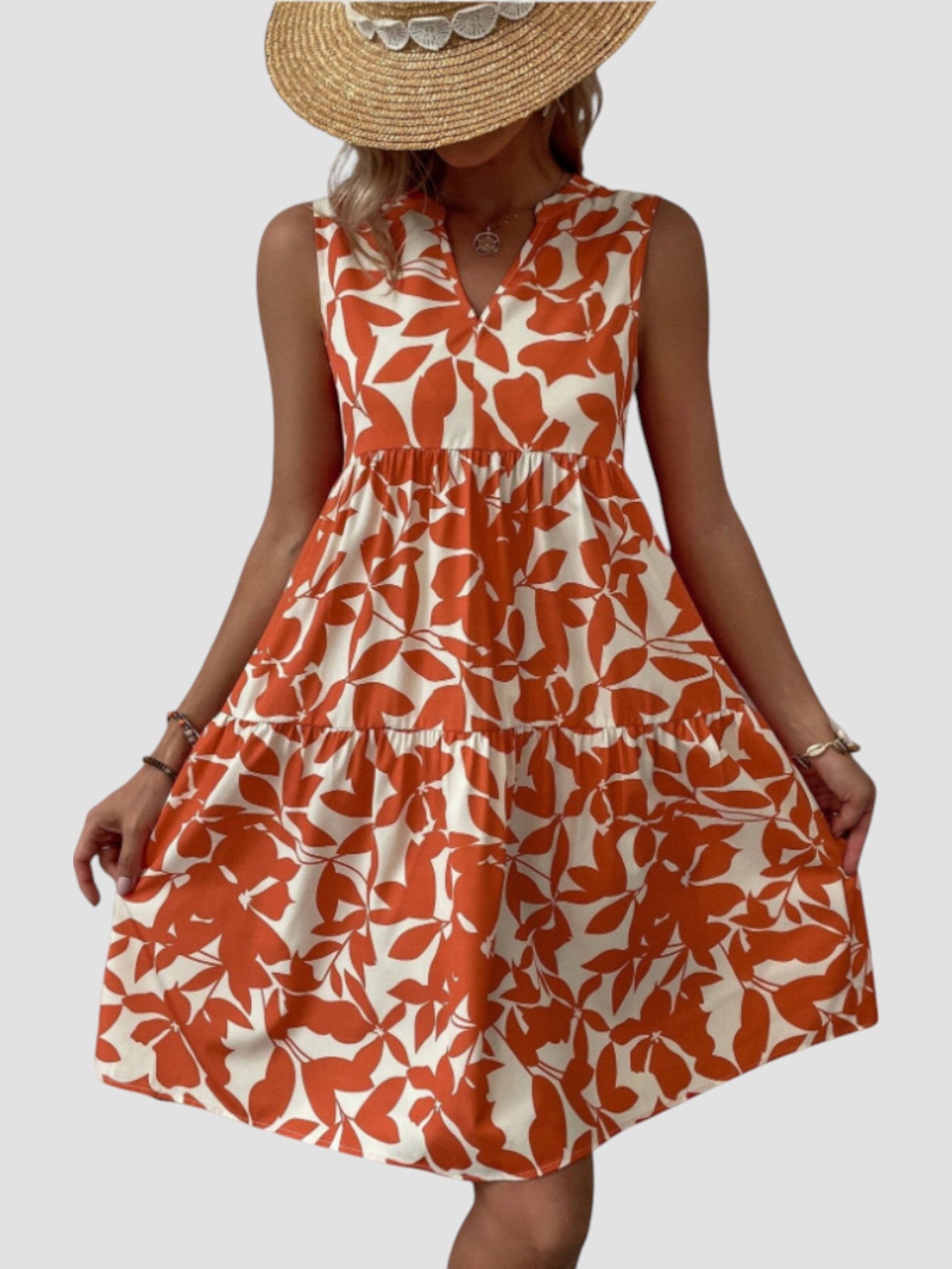 Séraphine | Sleeveless Leaf-Print Dress