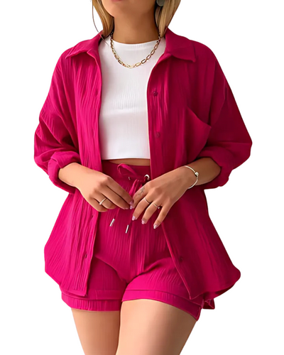 Maylee | Textured Button-Up Short Set
