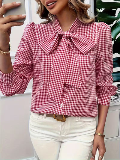 Meella | Elegant Gingham Bow Blouse