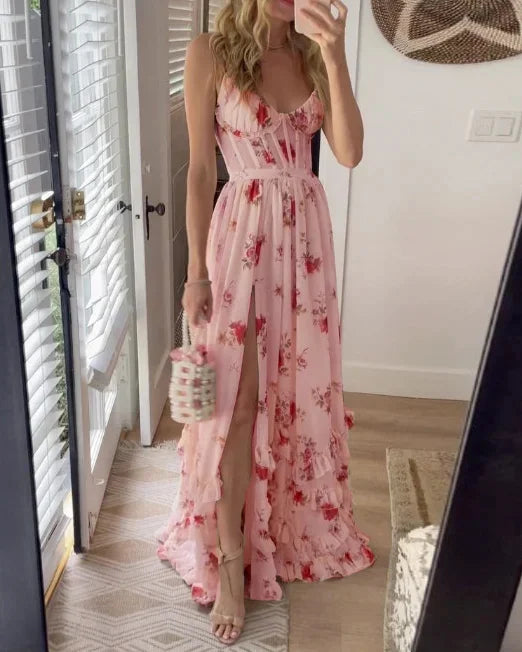 FLORÉA | Long floral dress with flattering neckline