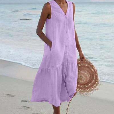 Merrin | Sleeveless Buttoned Midi Dress