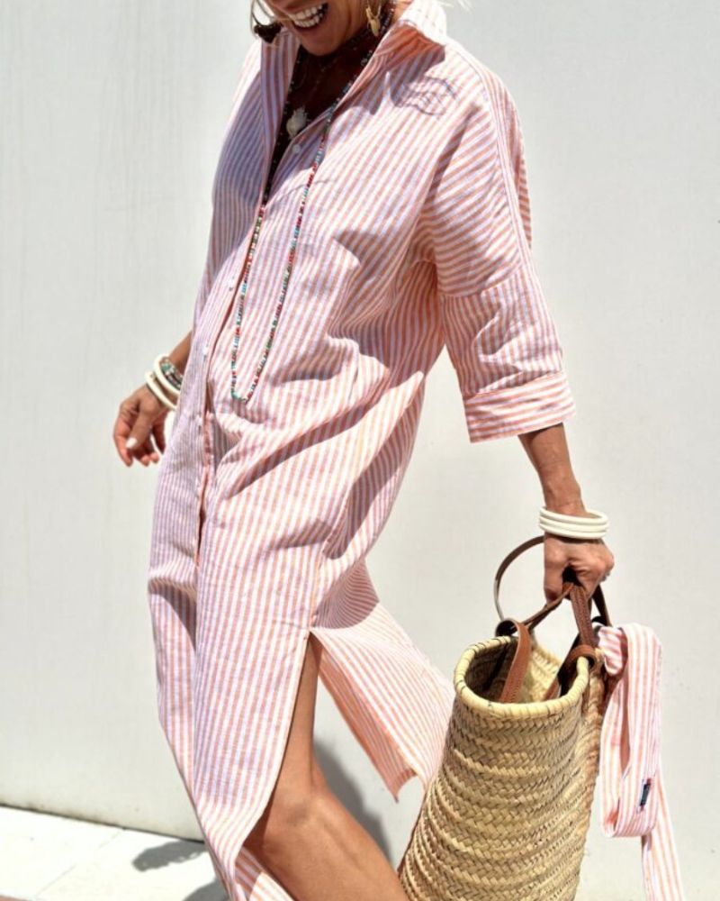Clémence | Classic Striped Shirt Dress with Belt