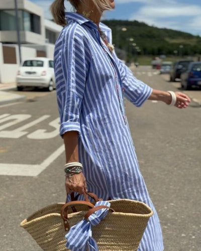 Clémence | Classic Striped Shirt Dress with Belt