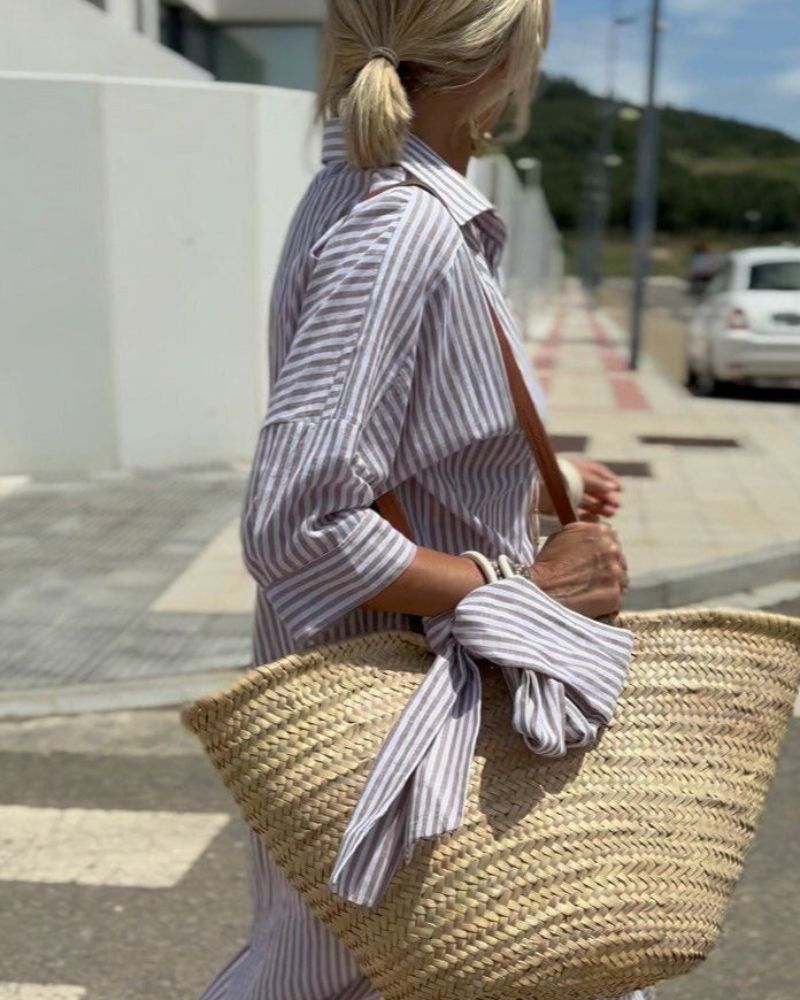 Clémence | Classic Striped Shirt Dress with Belt