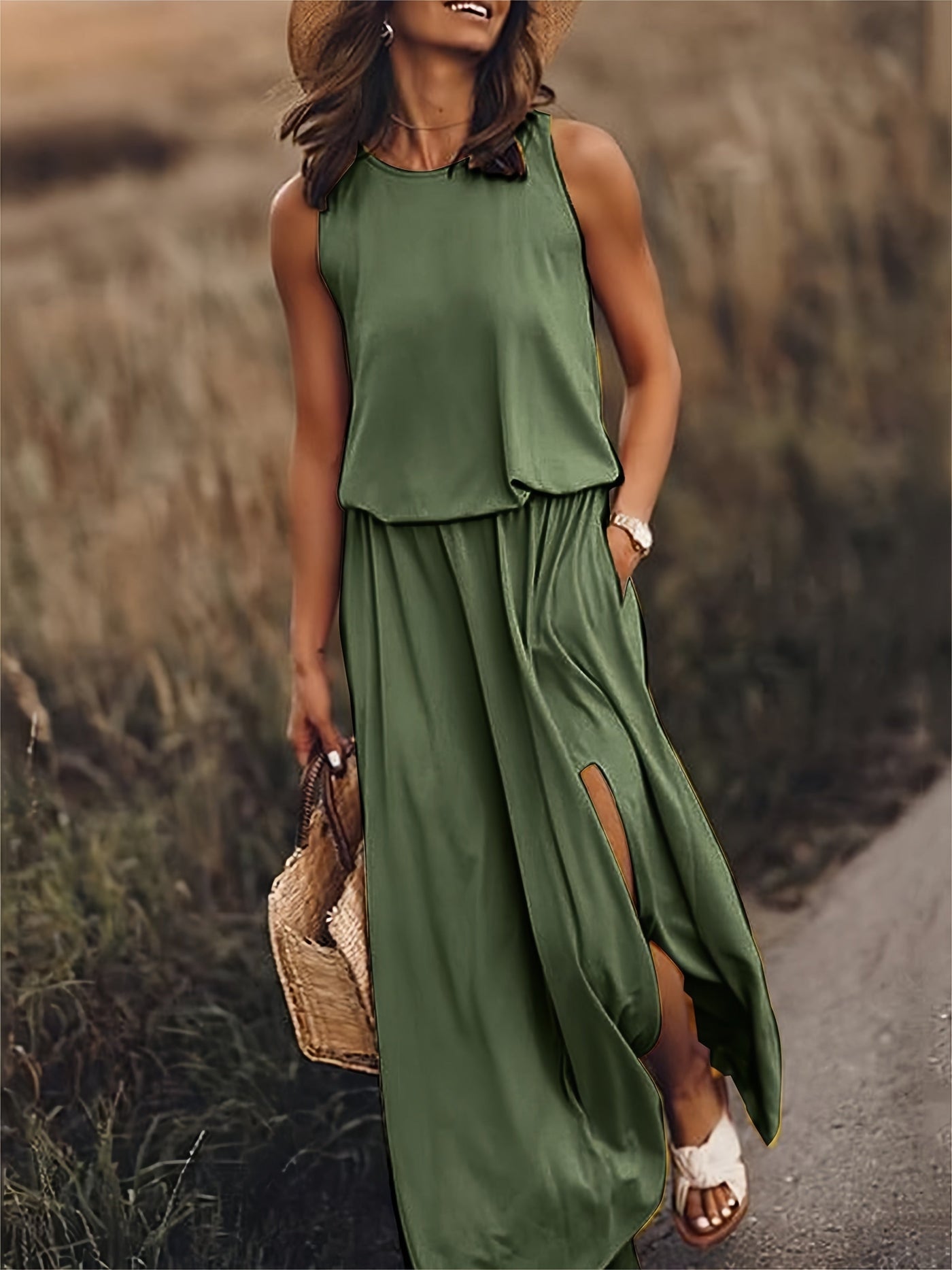 Celestina™ | Sleeveless Maxi Dress with Side Slit