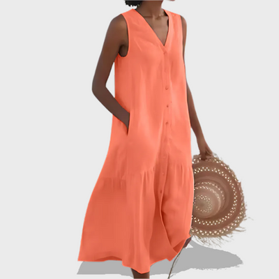 Naya™ | Sleeveless Elegant Shirt Dress with V-Neckline