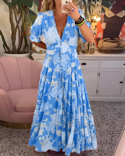 Carine | Pocket Dress with V-Neck and Floral Print
