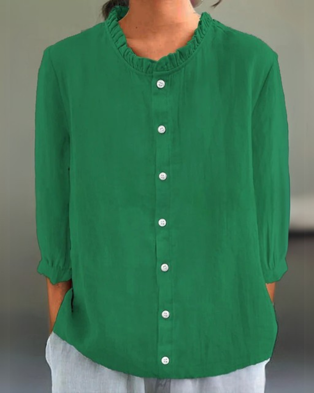 Shayla | Ruffle Collar Cotton-Linen Shirt