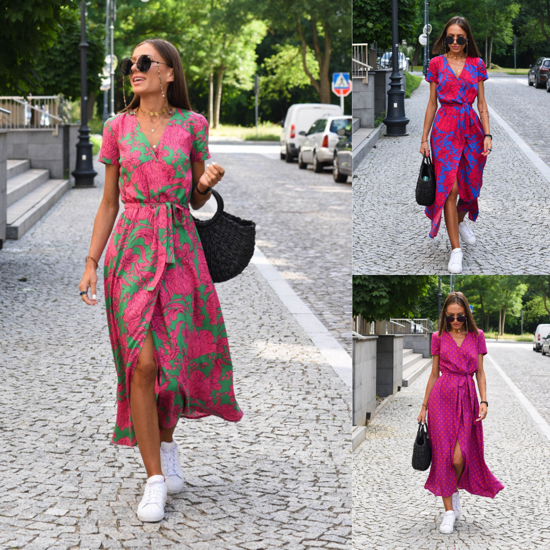 LÉANA | Floral Dress with High Slit and Adjustable Waist