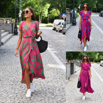 LÉANA | Floral Dress with High Slit and Adjustable Waist