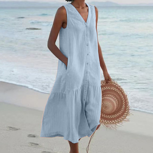 Merrin | Sleeveless Buttoned Midi Dress
