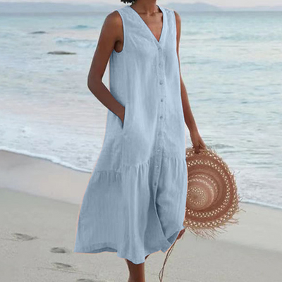 Merrin | Sleeveless Buttoned Midi Dress