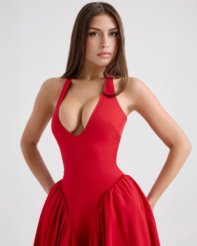 Monroe – Red Midi Dress with Iconic Style