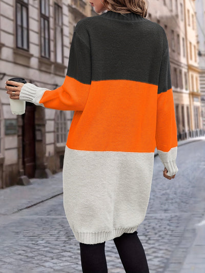 MAURA | LONG COLORBLOCK BUTTON CARDIGAN